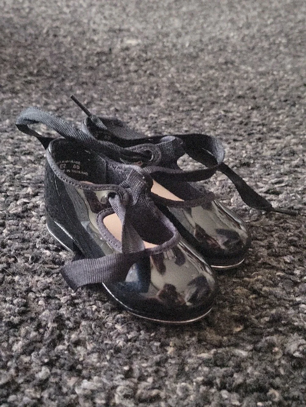 Capezio Black Patent Mary Jane Flats with Ribbon Tie